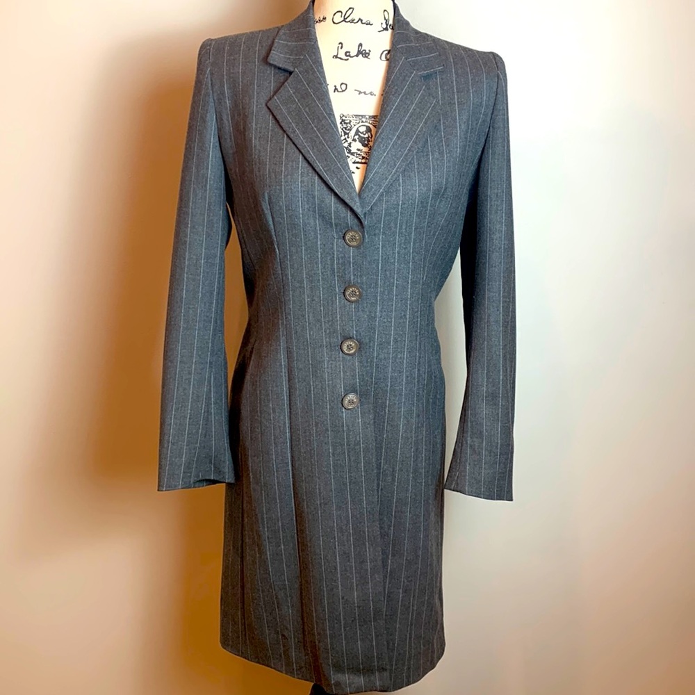 Vertigo Paris Gray Wool Pinstripe Long Blazer NEW! - Picture 3 of 10